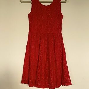 Red, Lacey Open Back Dress